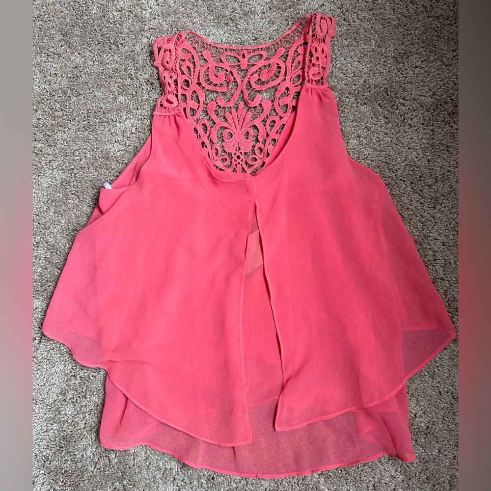 mine Coral Lace-Back Layered Tank Top